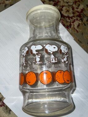 Vintage Snoopy Glass Jar with Orange Fruit Motif